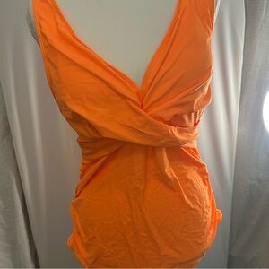 Orange Women's Swimwear Top with Tummy Control